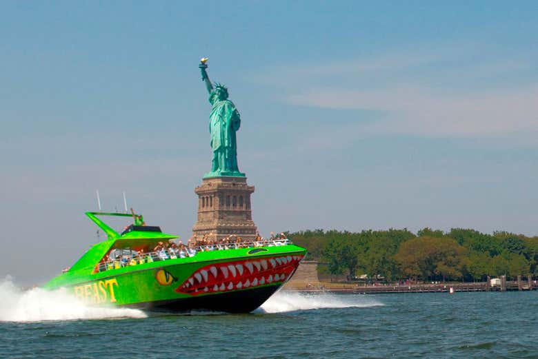 Speeding past the Statue of Liberty
