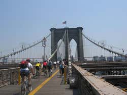 Crossing Brooklyn Bridge on bicycle