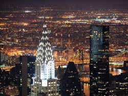 Chrysler Building lit up at night